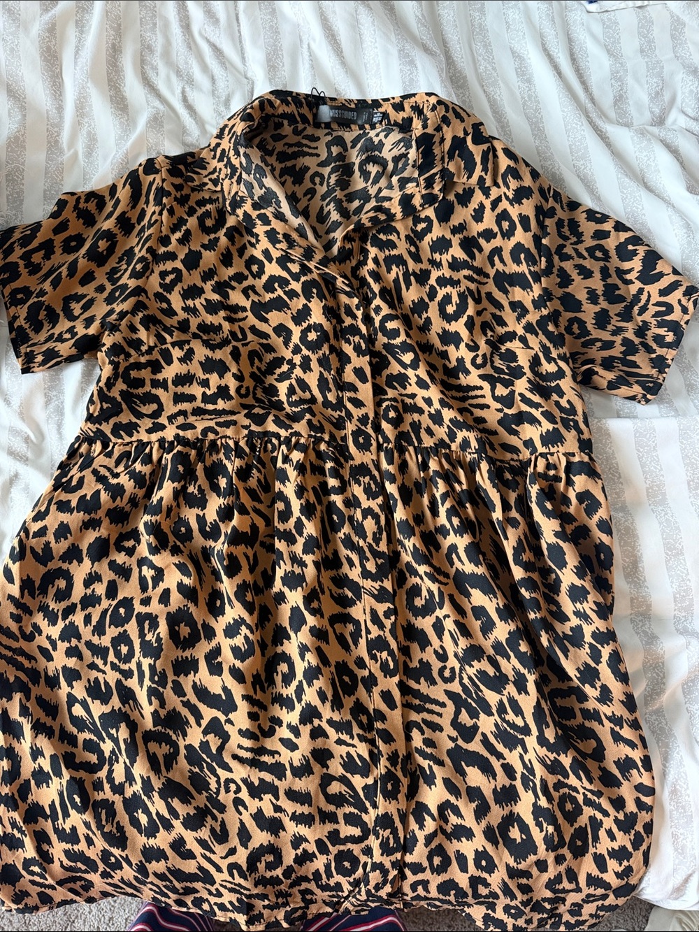 Missguided Leopard Print Short Sleeve Dress - Black & Tan